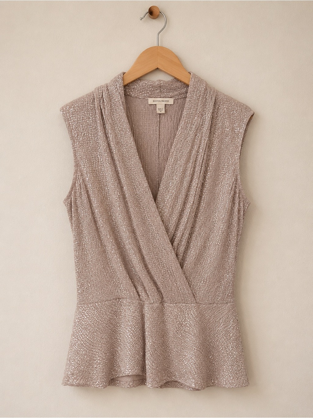 Boston Proper Metallic Shimmer Surplice Peplum Top M Glam